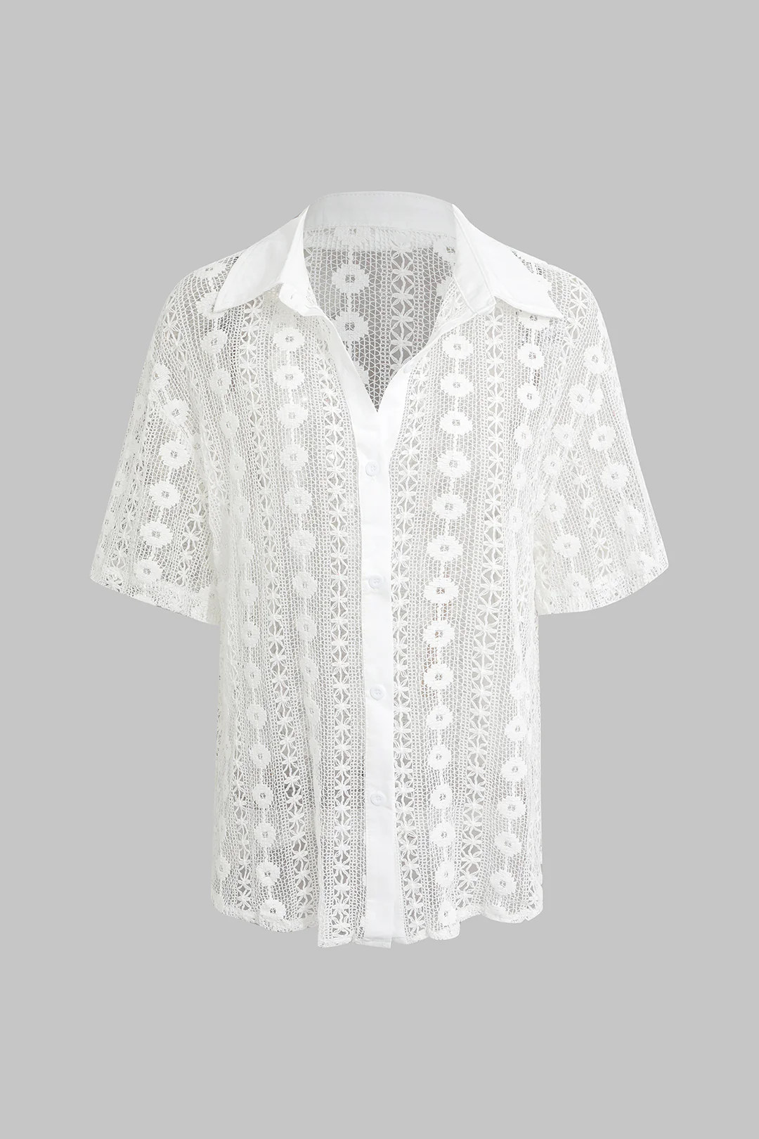Lace Patchwork Cut Out Short Sleeve Top - Weenar