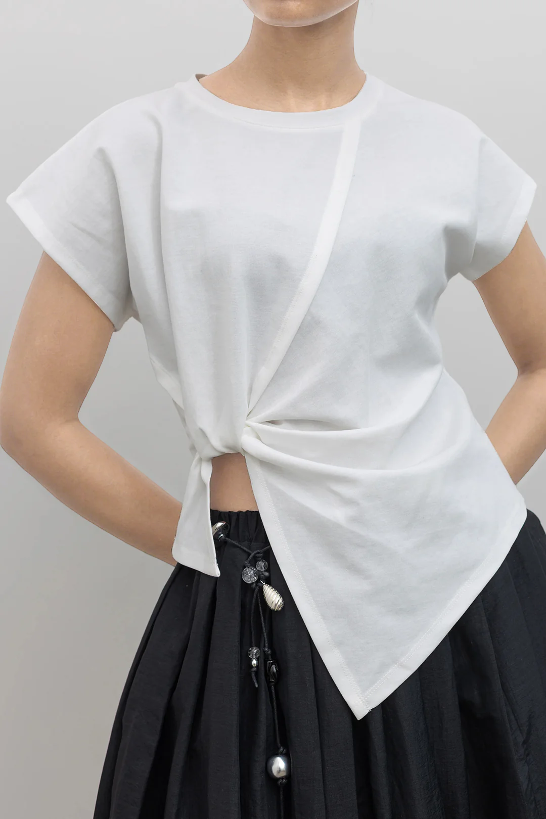 Solid Round Neck Ruched Short Sleeve T-Shirt - Weenar