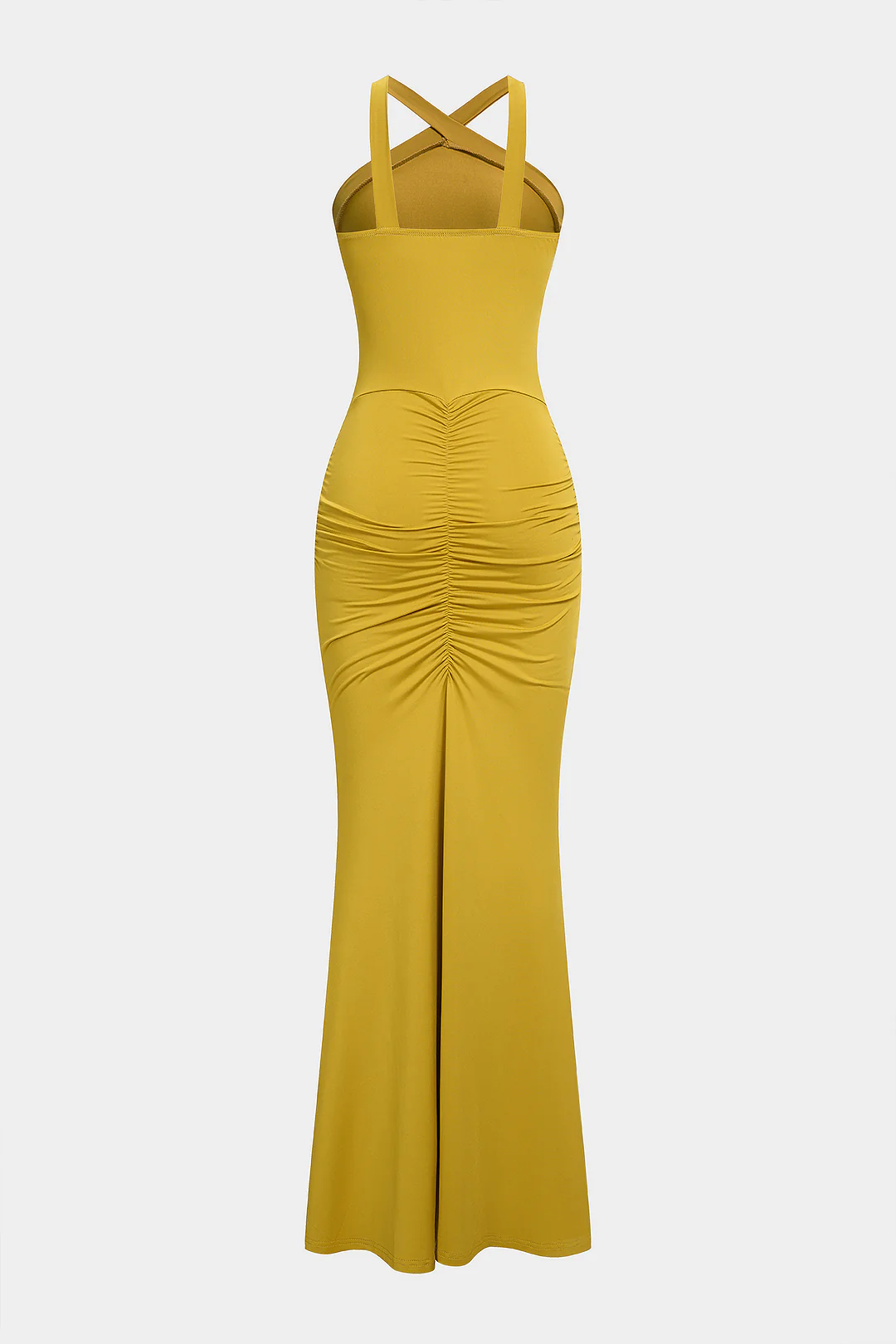 Solid Crossed Ruched Sleeveless Maxi Dress - Weenar