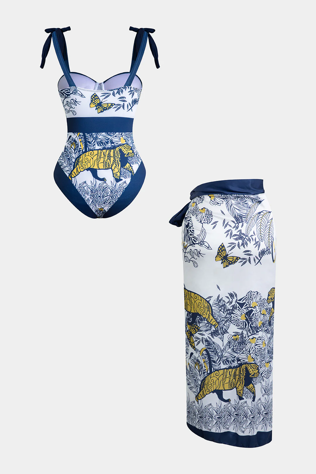 Floral Print Tie Up Contrast Slit Bikini Set - Weenar