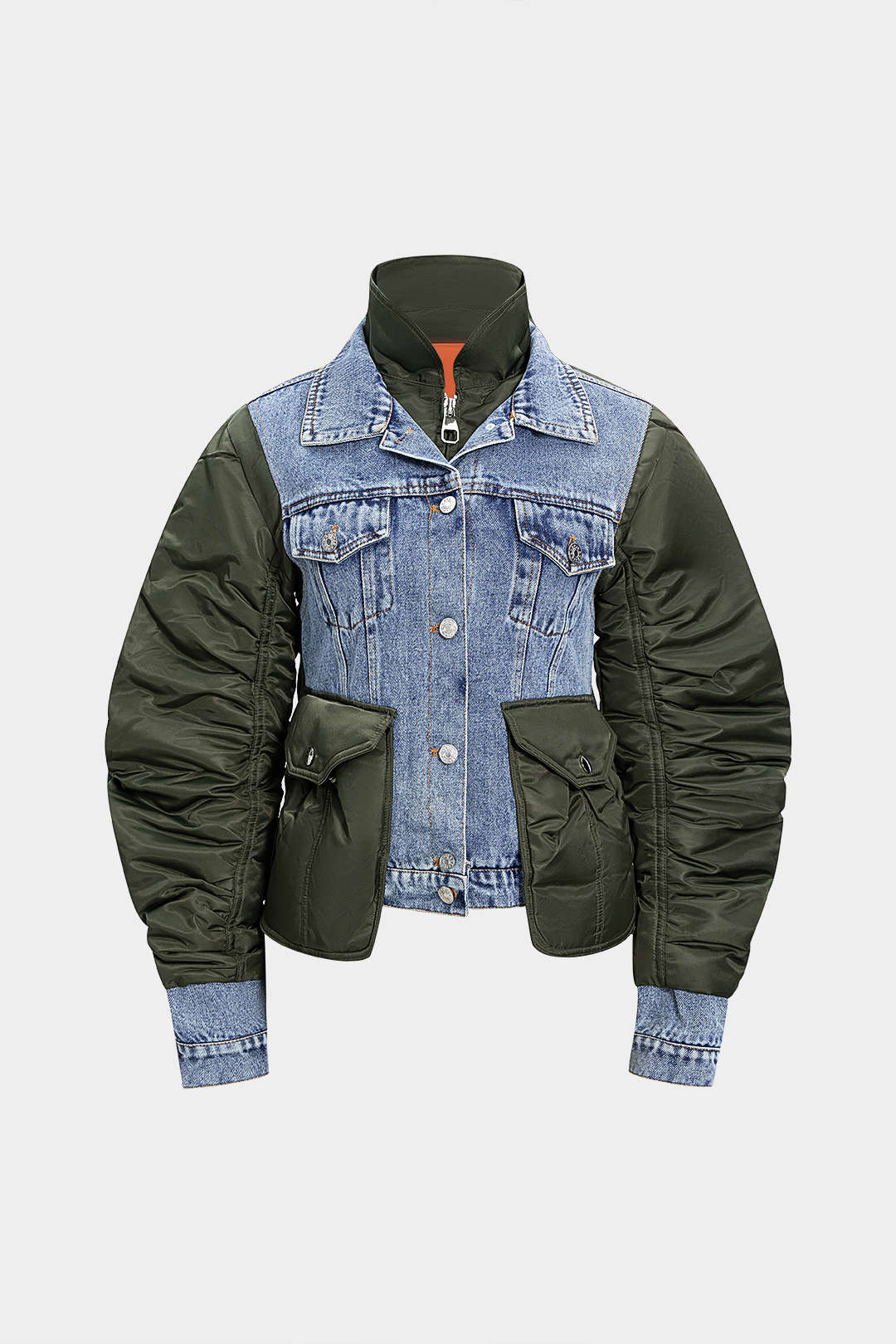 Denim Patchwork Ruched Pocket Jacket - Weenar