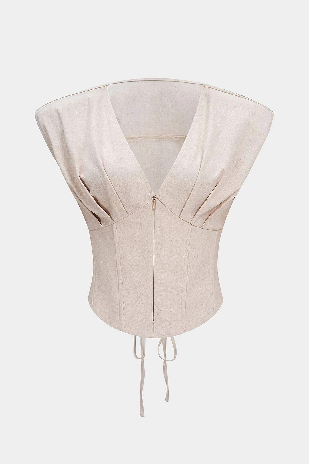 V-Neck Zipper Ruched Tie-Up T-Shirt - Weenar