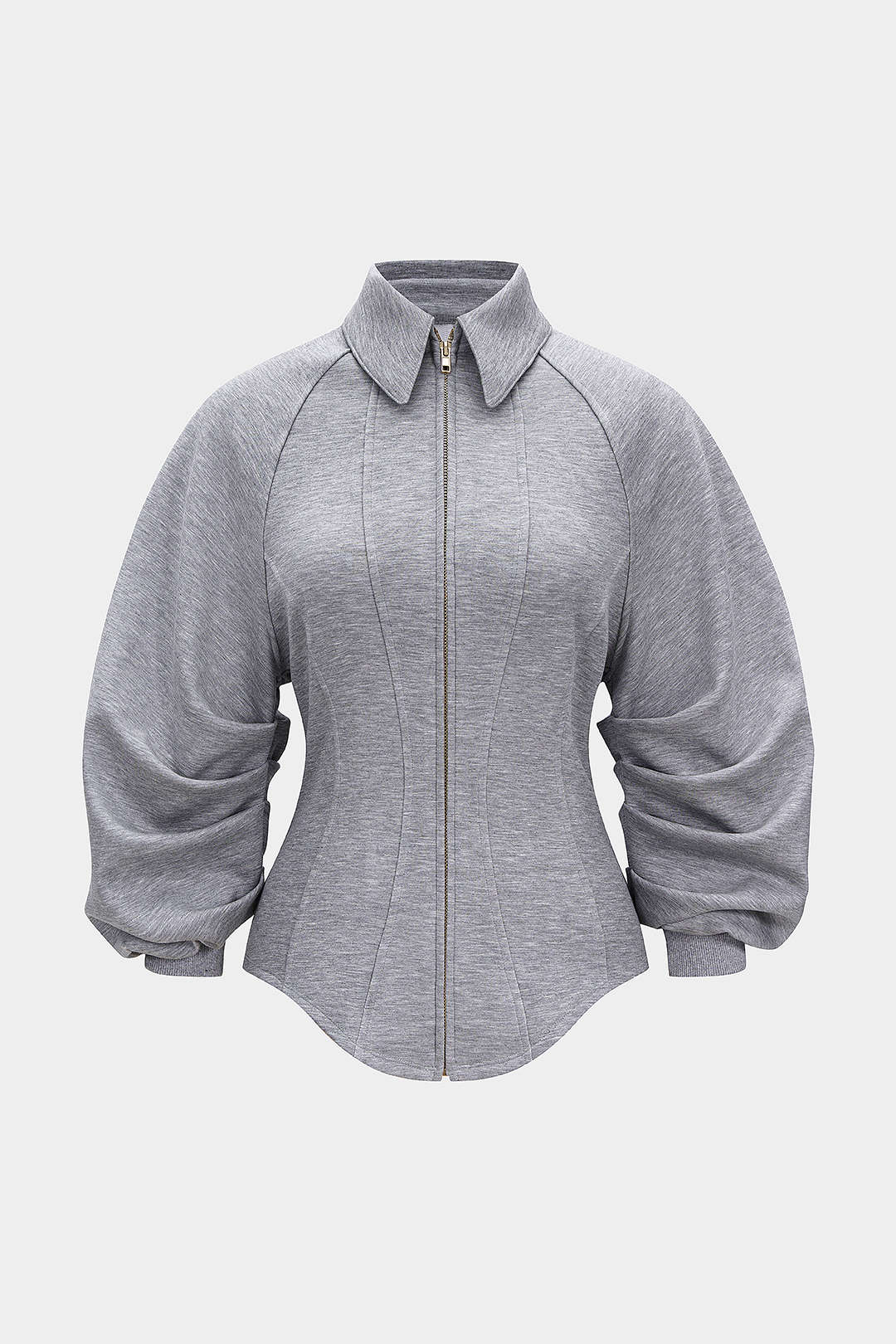 Zipper Ruched Waist-Cinching Sweatshirt - Weenar