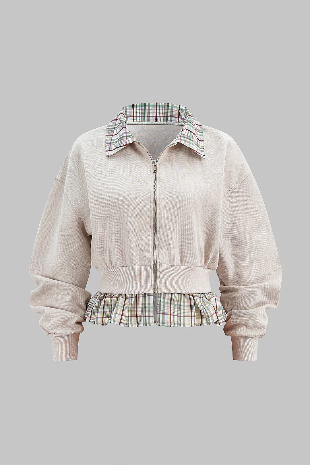 Plaid Print Zipper Patchwork Sweatshirt - Weenar