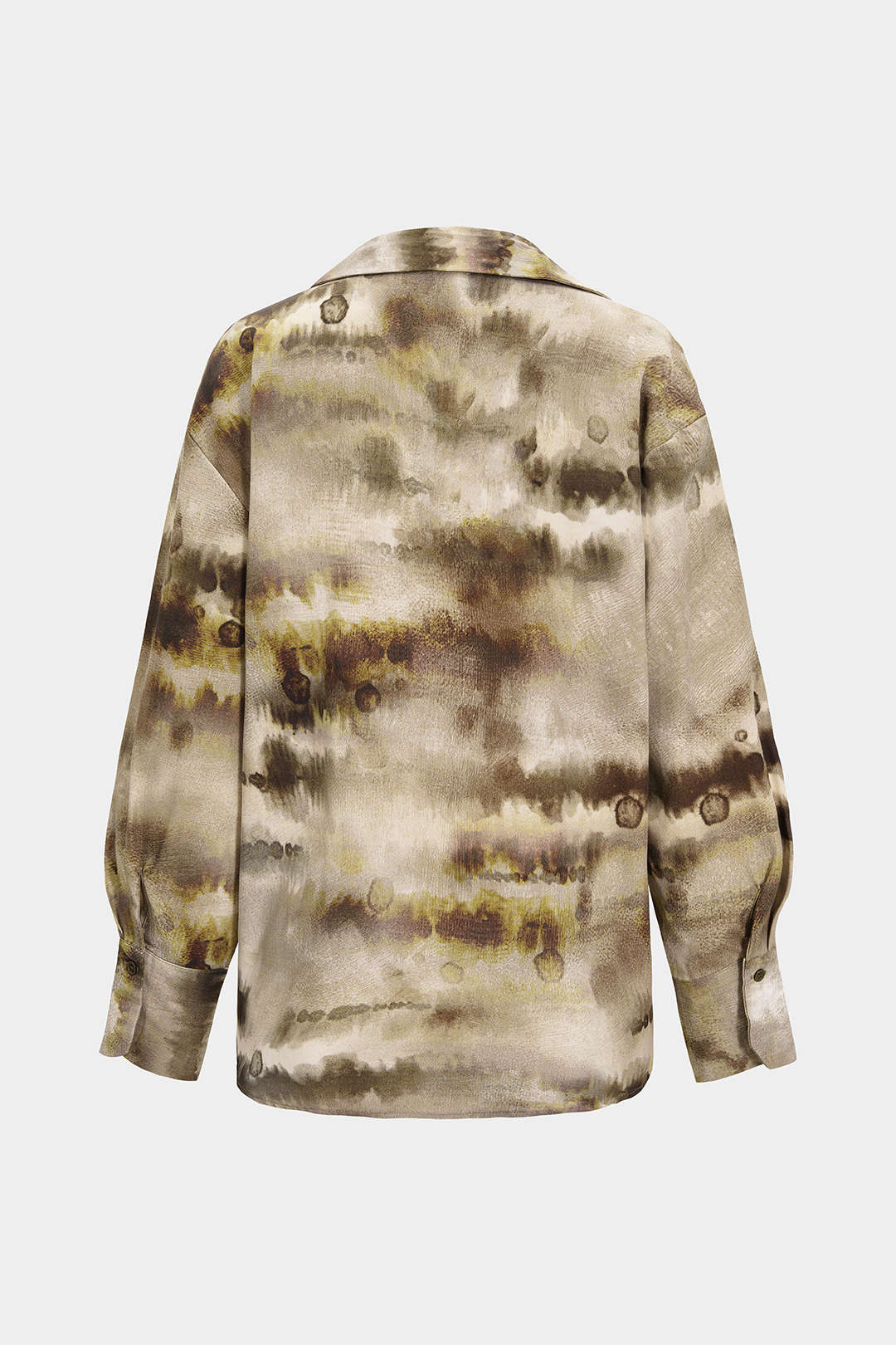 Tie Dye Print Satin Button Long-Sleeve Top - Weenar