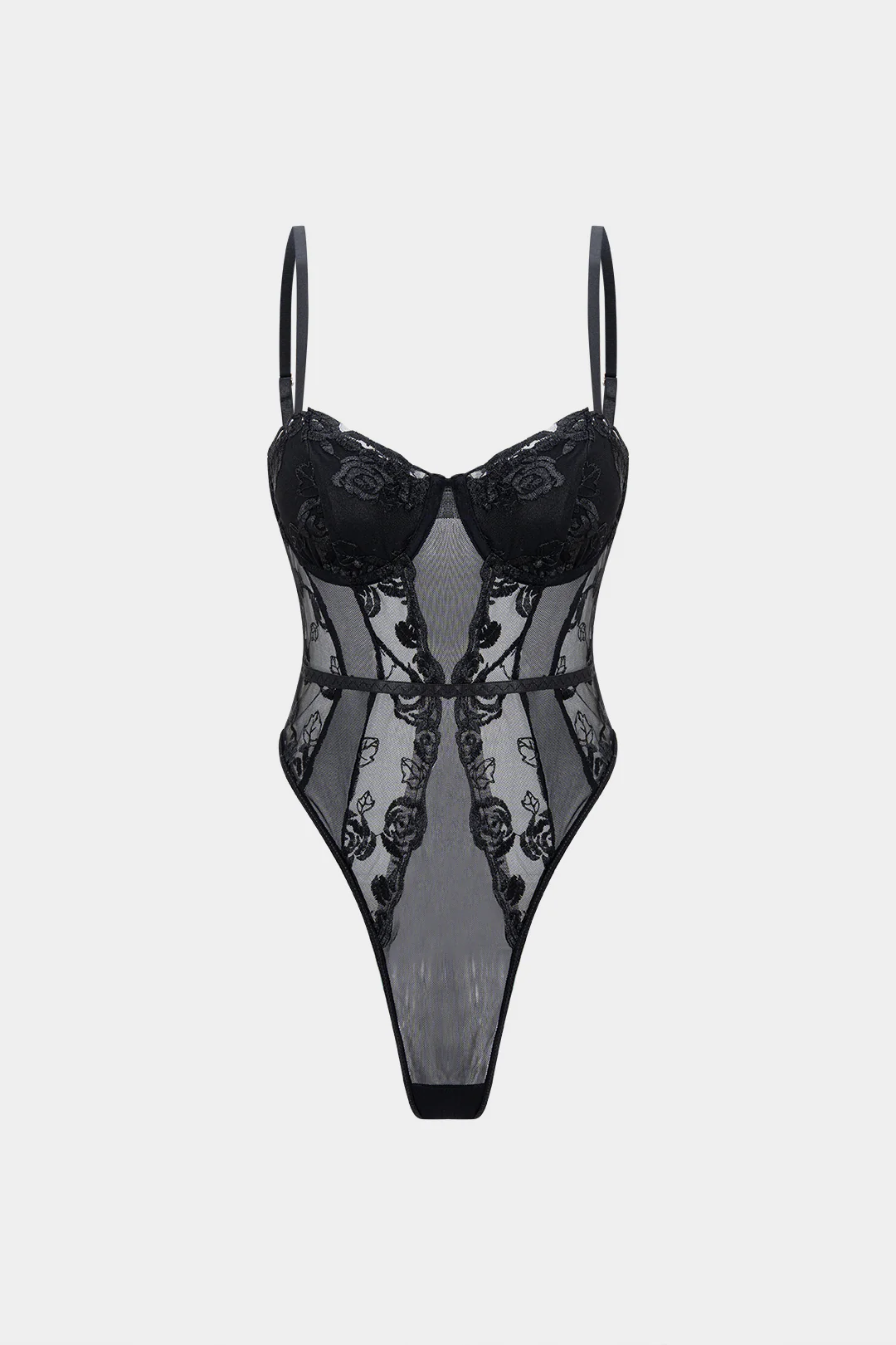 Lace Embroidery Bustier Sleeveless Bodysuit - Weenar