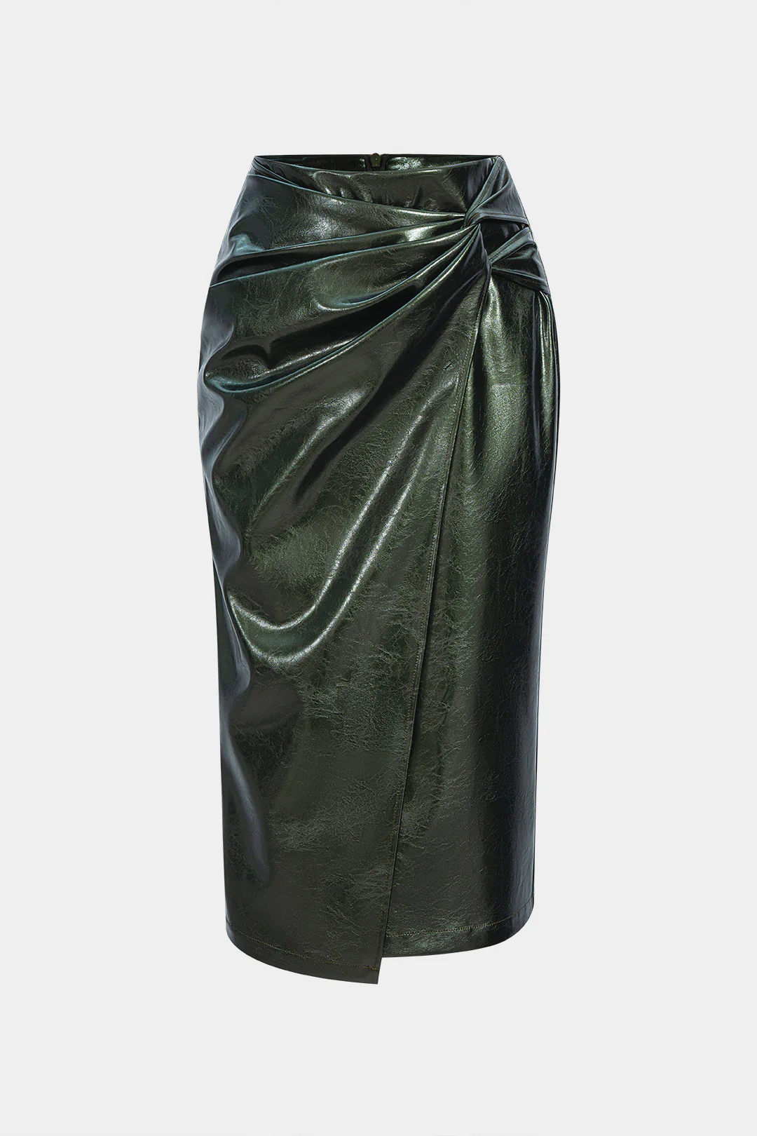 Faux Leather High Waist Ruched Asymmetrical Skirt - Weenar