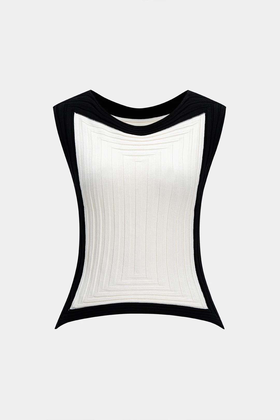 Knit Round Neck Contrast Irregular Hem Tank Top - Weenar