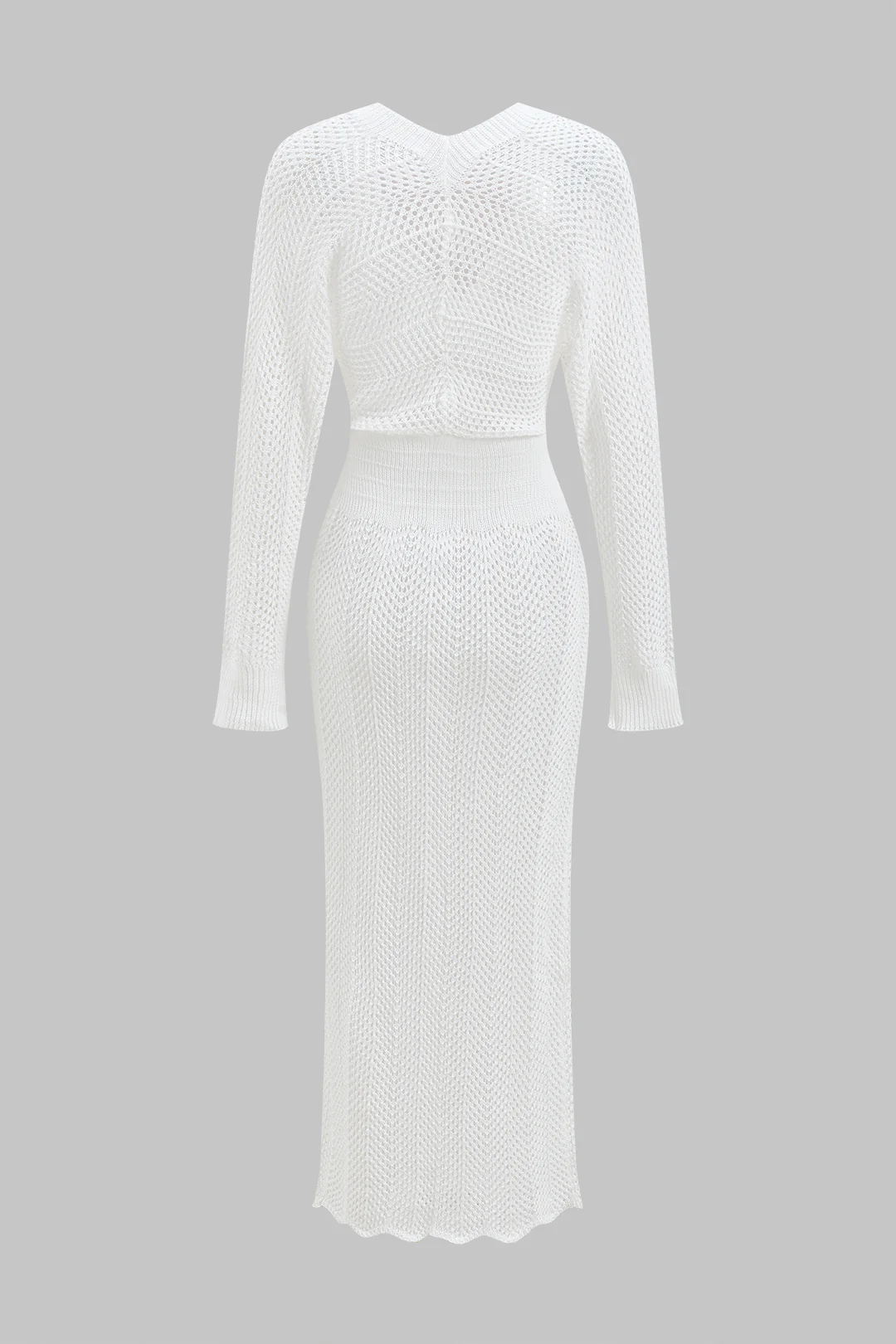Knit V-Neck Cut Out Long Sleeve Dress - Weenar