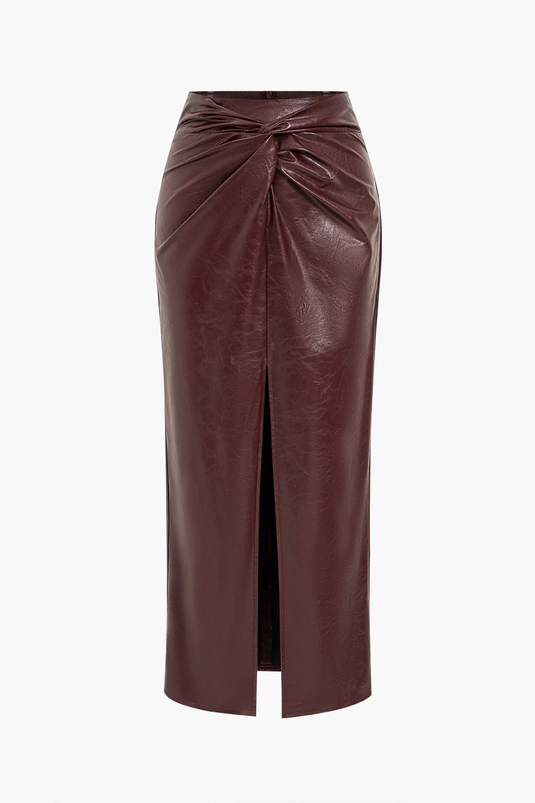 Faux Leather Twist Slit Skirt - Weenar