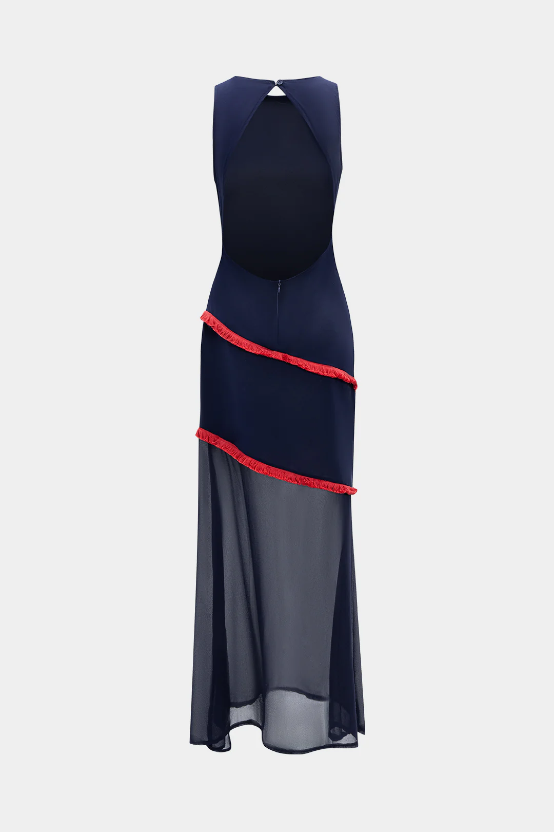 Chiffon Patchwork Contrast Fringes Sleeveless Maxi Dress - Weenar