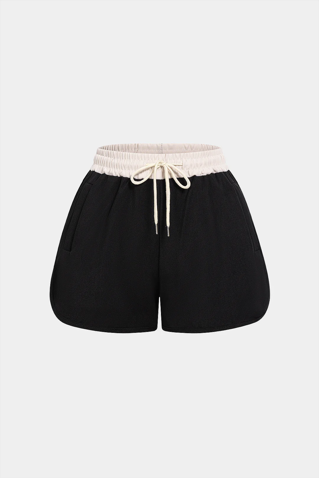 Contrast Pocket Drawstring Shirred Waistband Shorts - Weenar