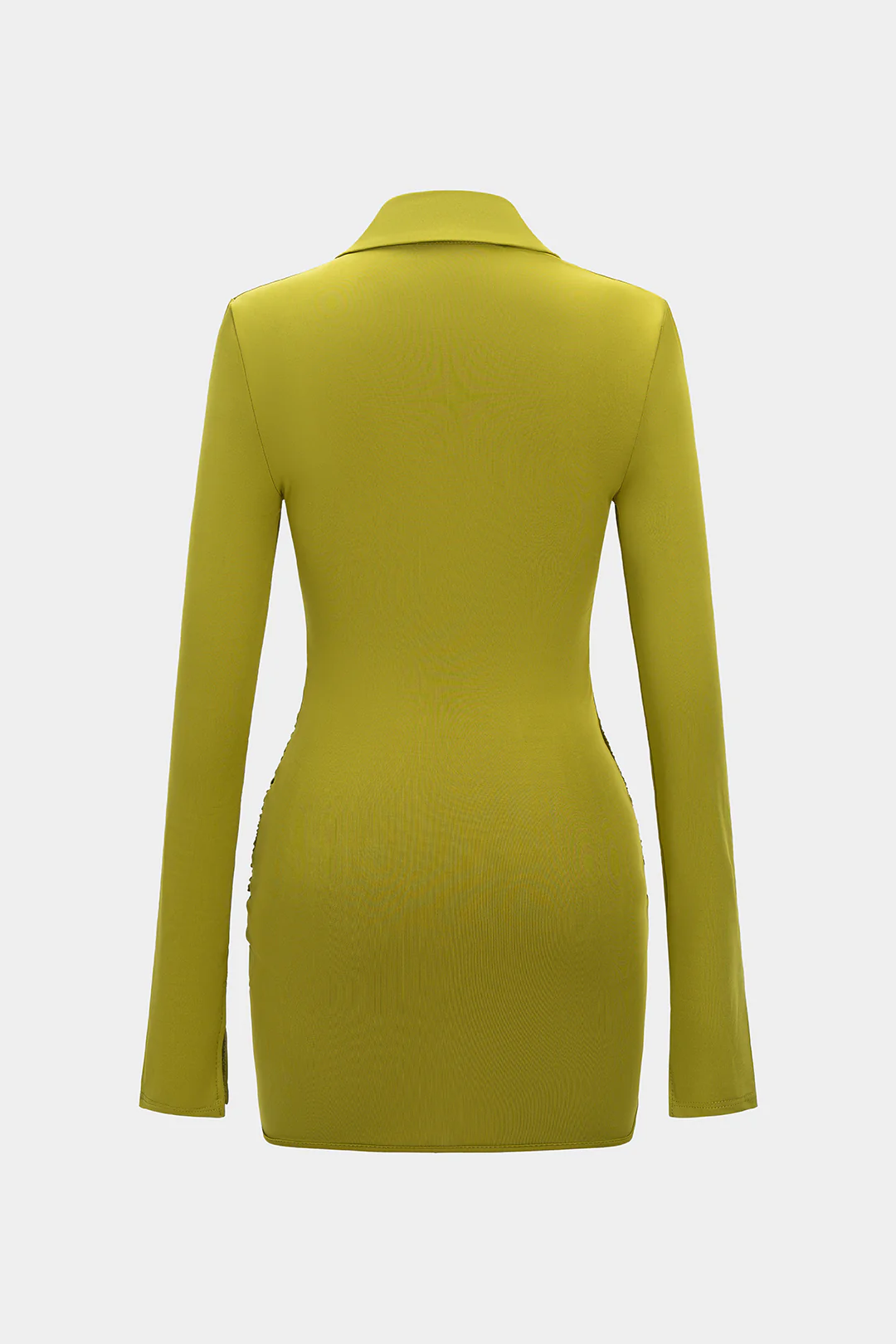 Crossed Button Ruched Long Sleeve Mini Dress - Weenar