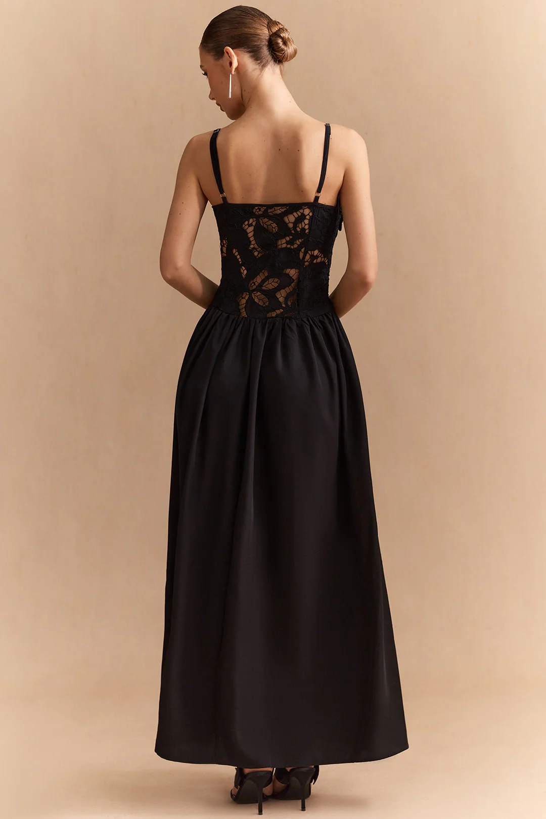 Patchwork Lace Hollow Out Slip Sleeveless Maxi Dress - Weenar