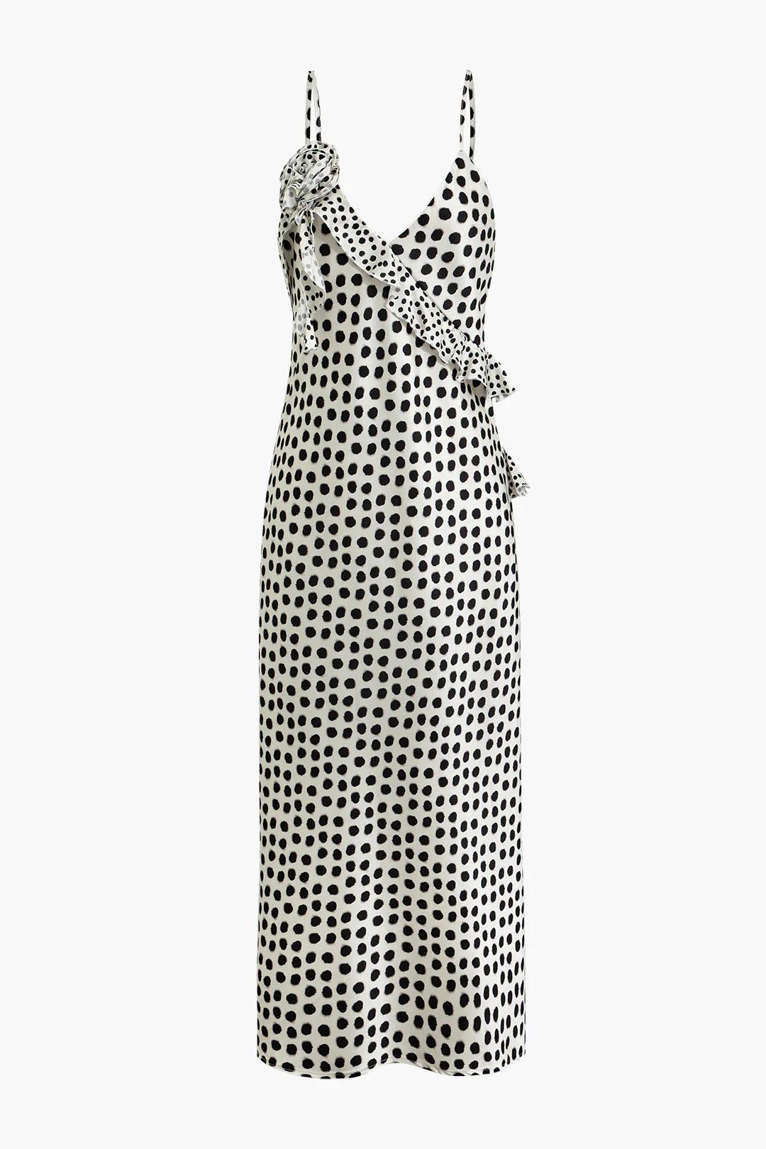 Polka Dots Print 3D Flower Decor Backless Sleeveless Maxi Dress - Weenar