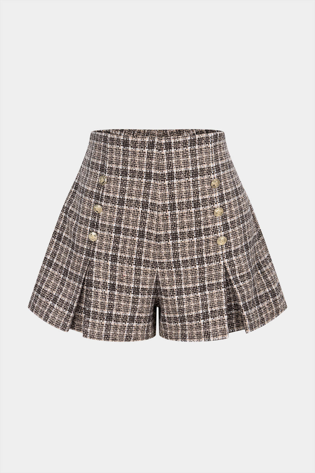 Plaid Print Button High Waist Shorts - Weenar