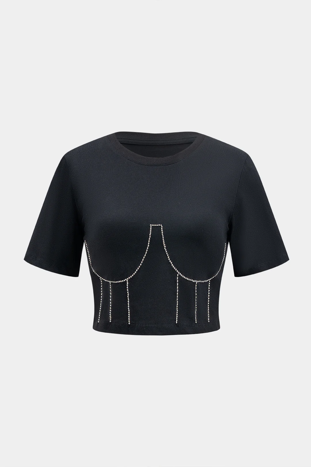 Rhinestone Short Sleeve T-Shirt - Weenar