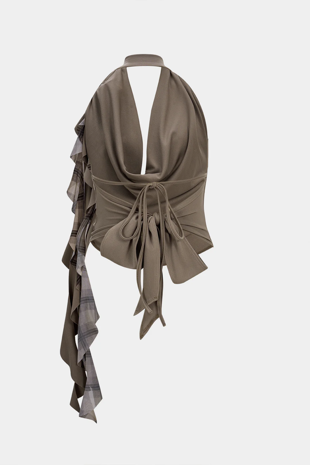 Mesh Patchwork Halter Draped Cowl Neck Strappy 3D Flower Cami Top - Weenar