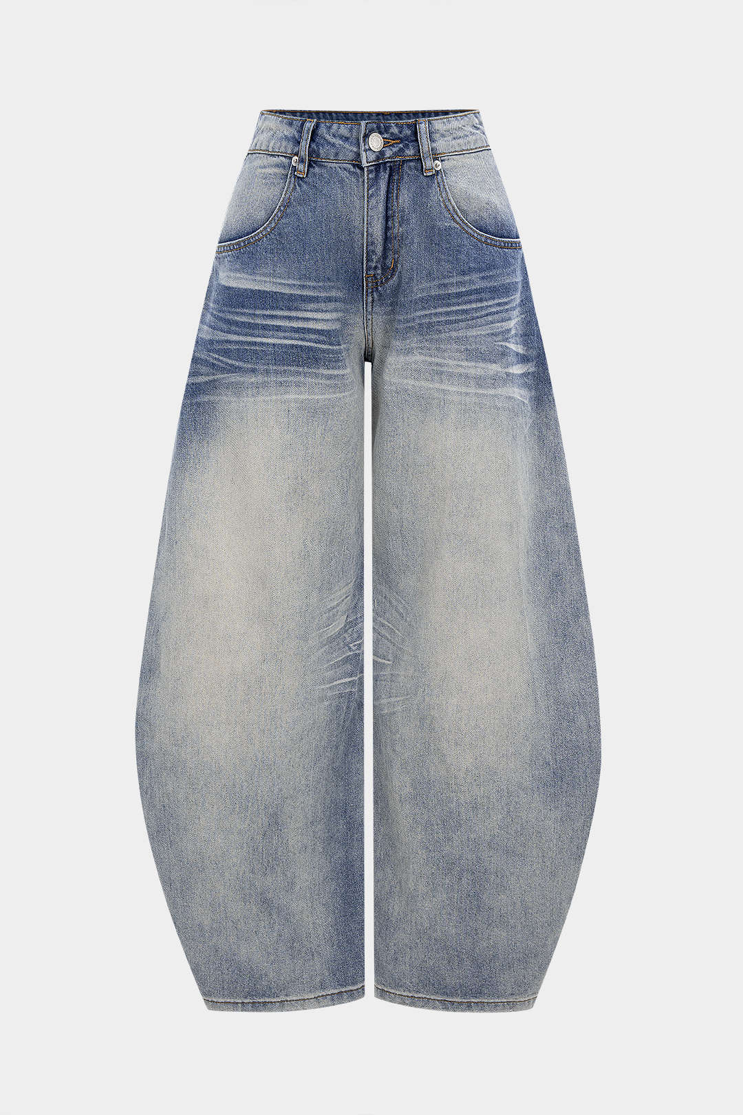 Denim Washed Wide Leg Barrel Jeans - Weenar