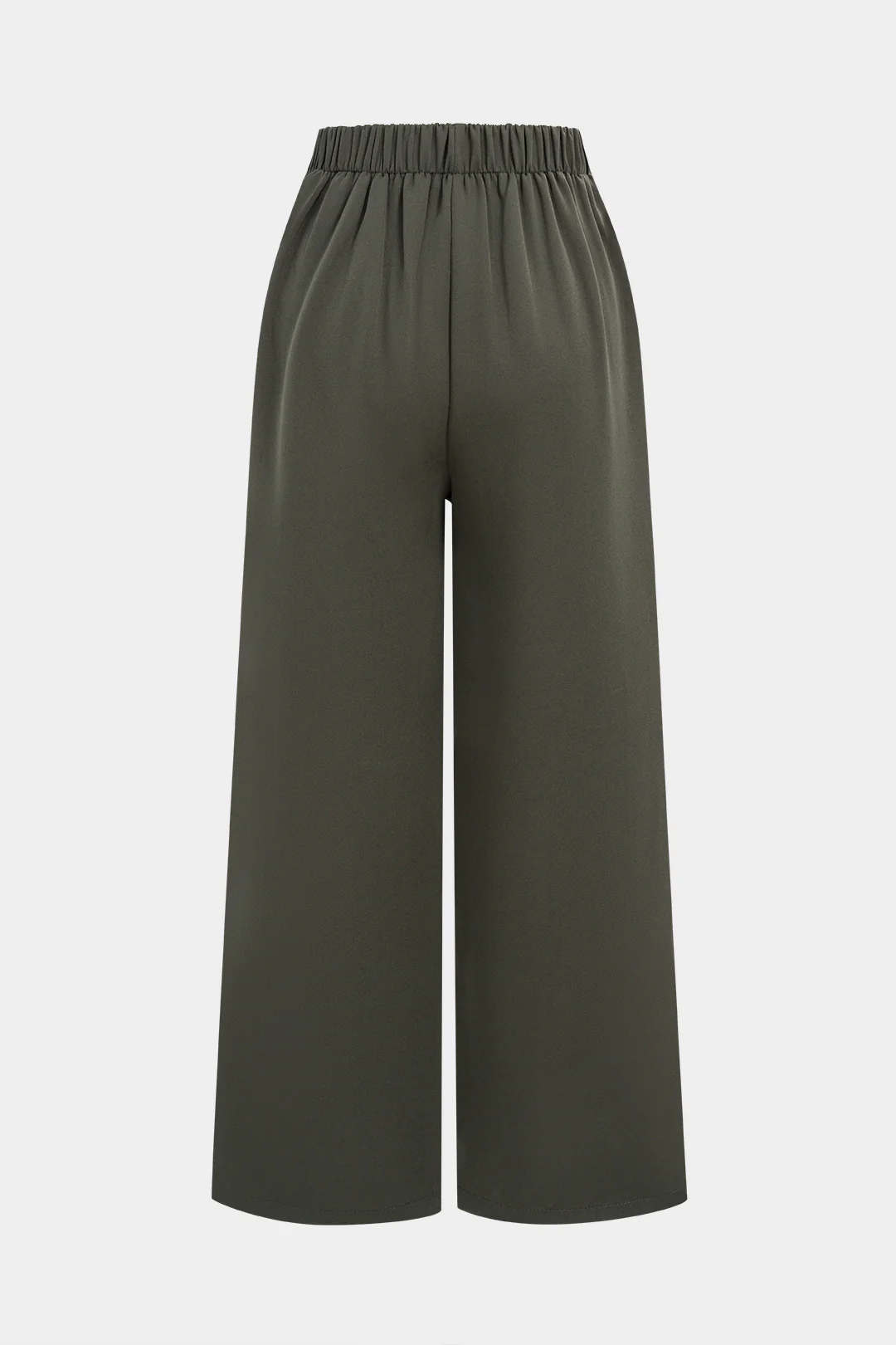 Button Shirred Waistband Wide Leg Pants - Weenar