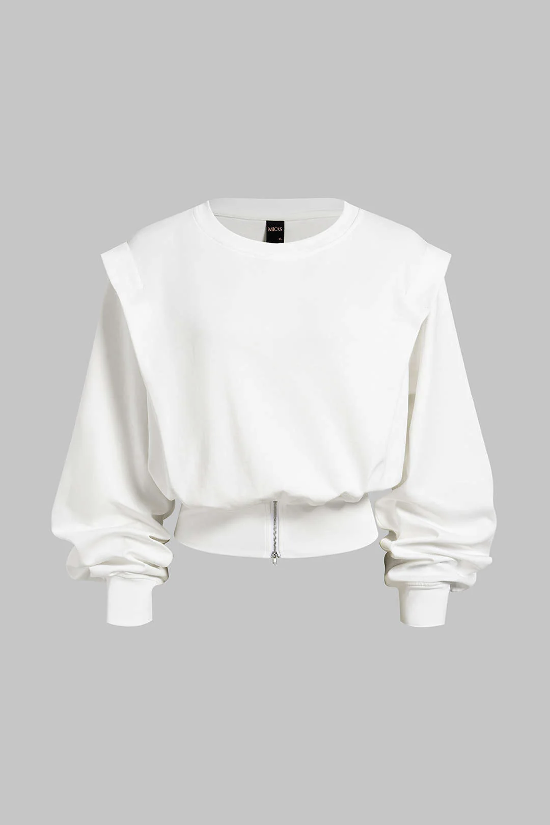 Solid Round Neck Zipper Sweatshirt - Weenar