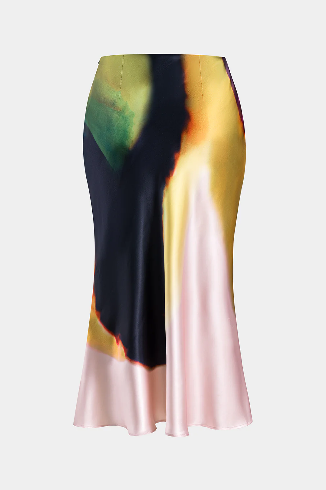 Plus Size Ombre Print Satin Zipper Skirt - Weenar