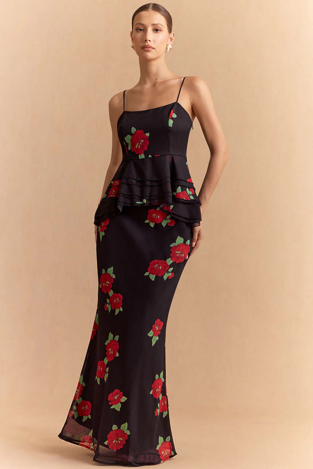 Floral Print Chiffon Ruched Zipper Slip Cami Top - Weenar