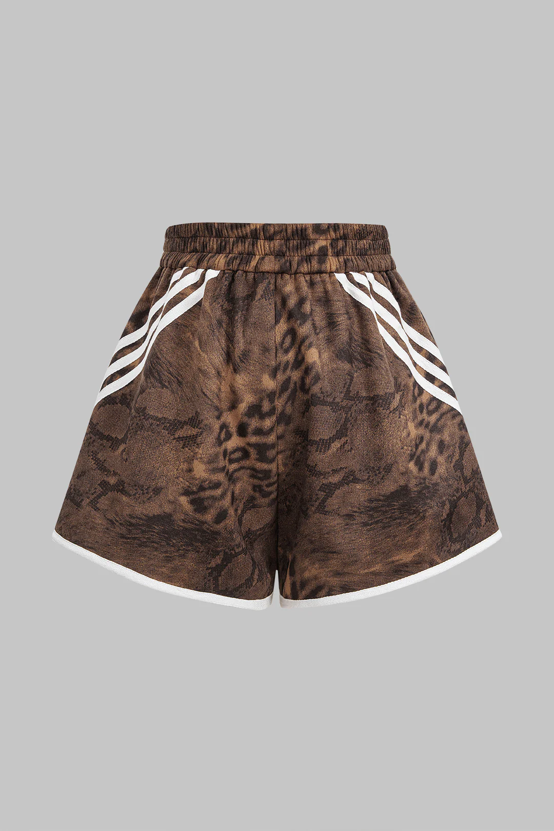 Leopard Print Stripes Shirred Waistband High Waist Shorts - Weenar