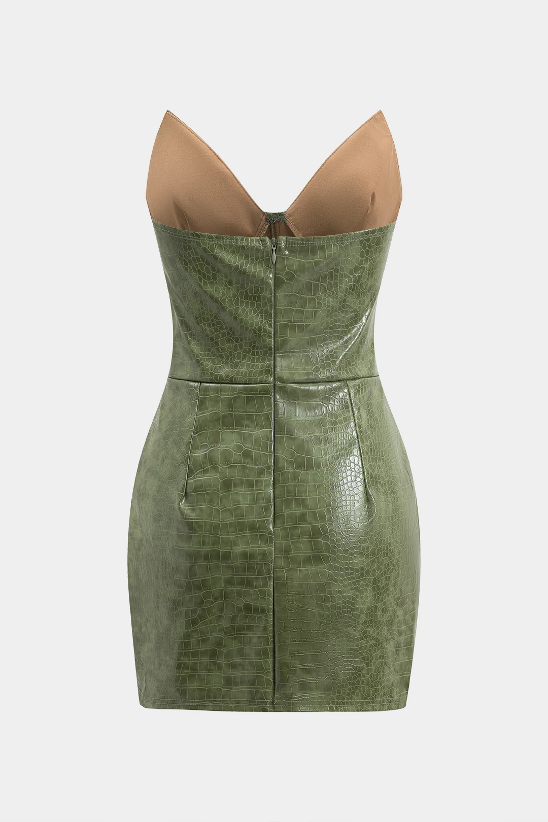 Crocodile Skin Print Faux Leather Strapless Sleeveless Mini Dress - Weenar