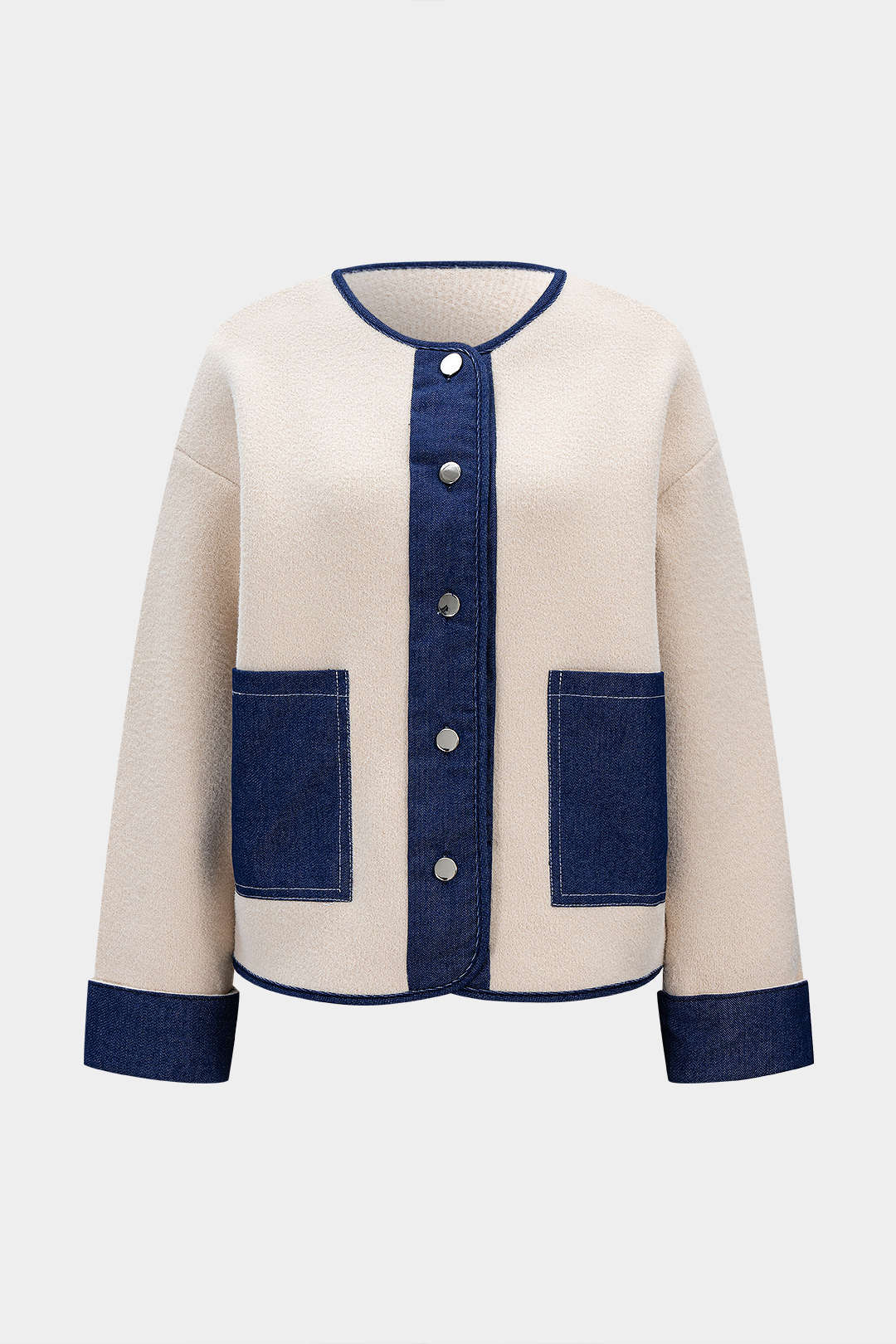 Knitted Denim Patchwork Pocket Cardigan - Weenar
