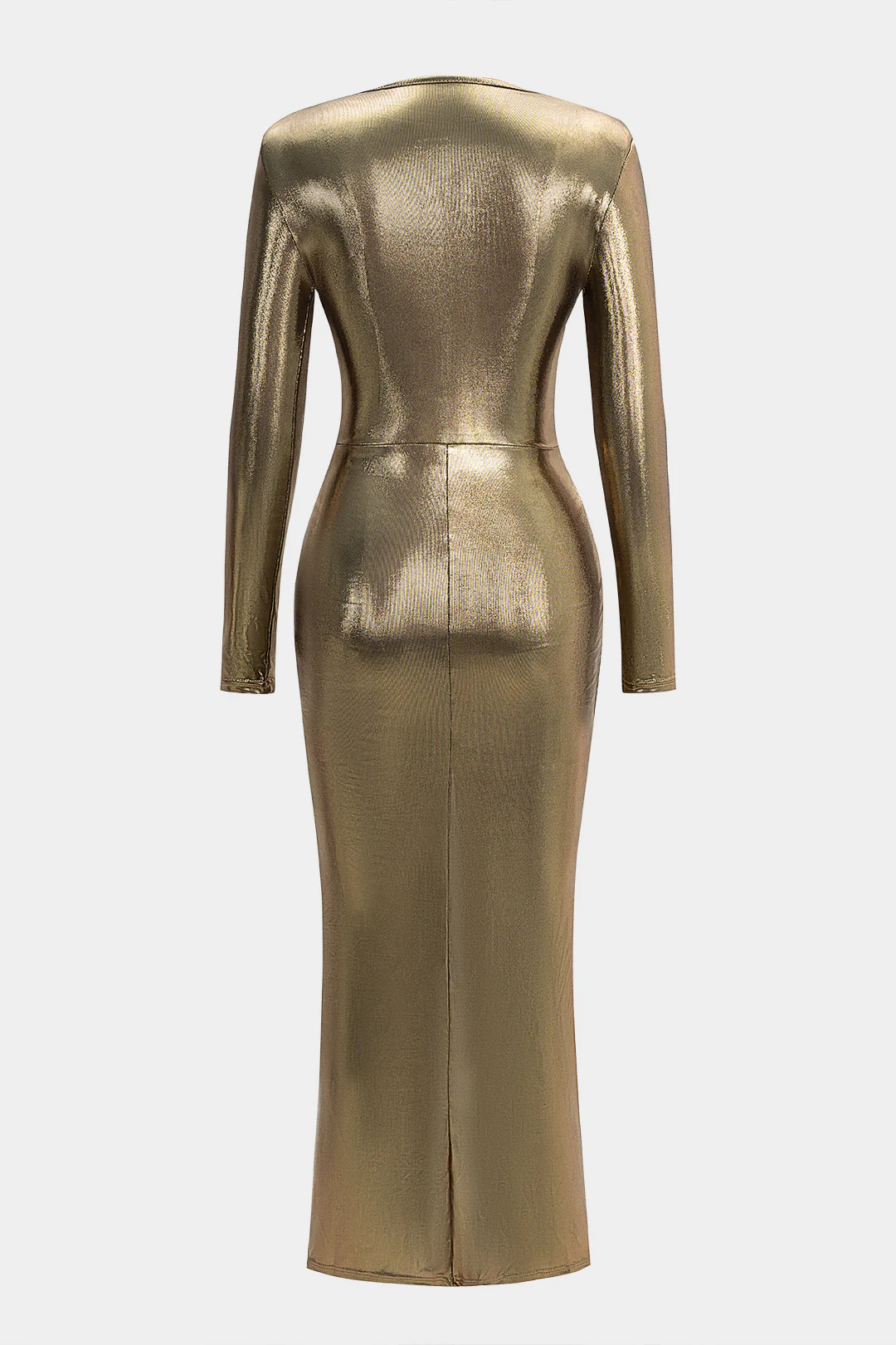 Deep V-Neck Ruched Long Sleeve Maxi Dress - Weenar