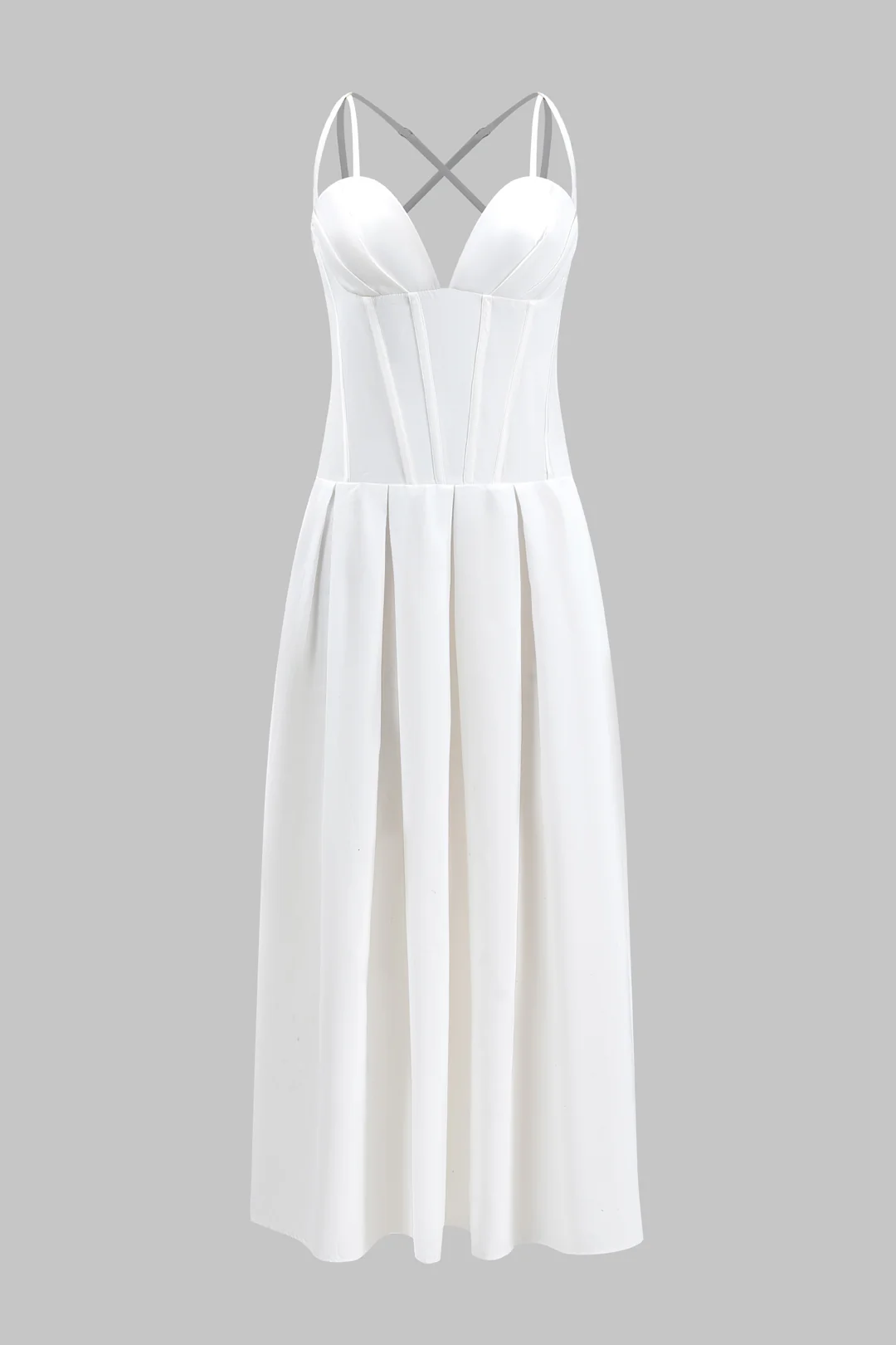 Pleated Bustier Corset Zipper Maxi Dress - Weenar