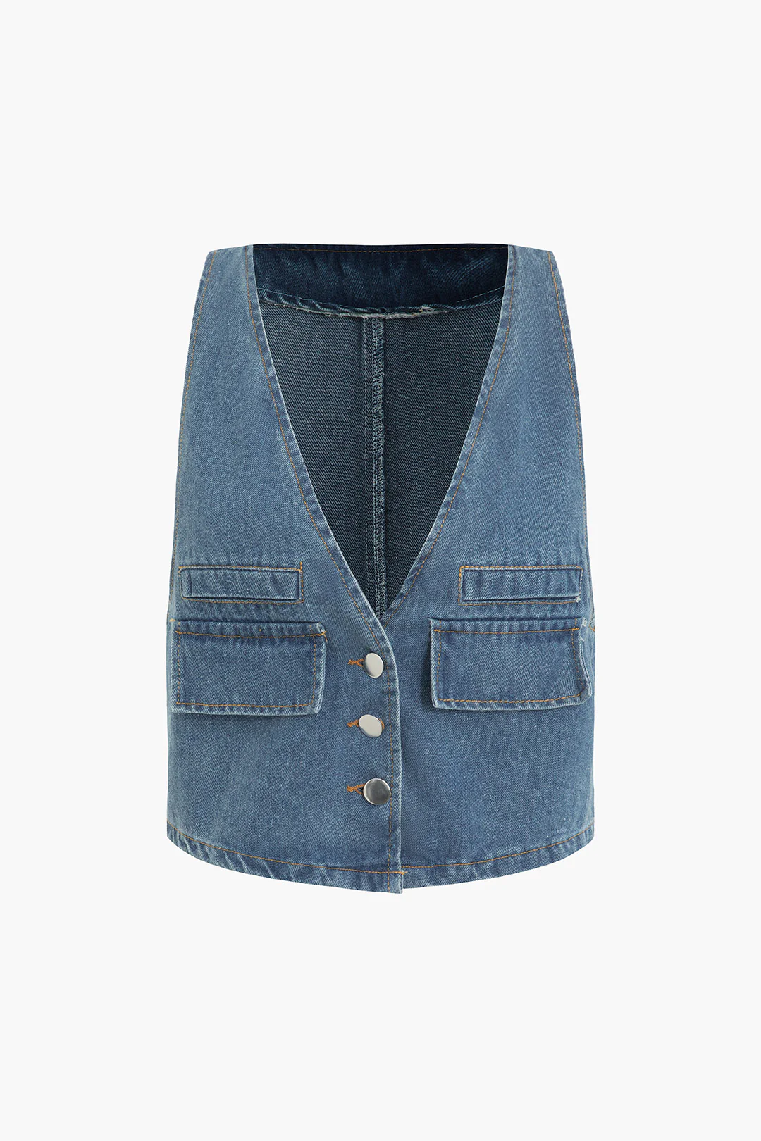 Denim Button V-Neck Vest - Weenar