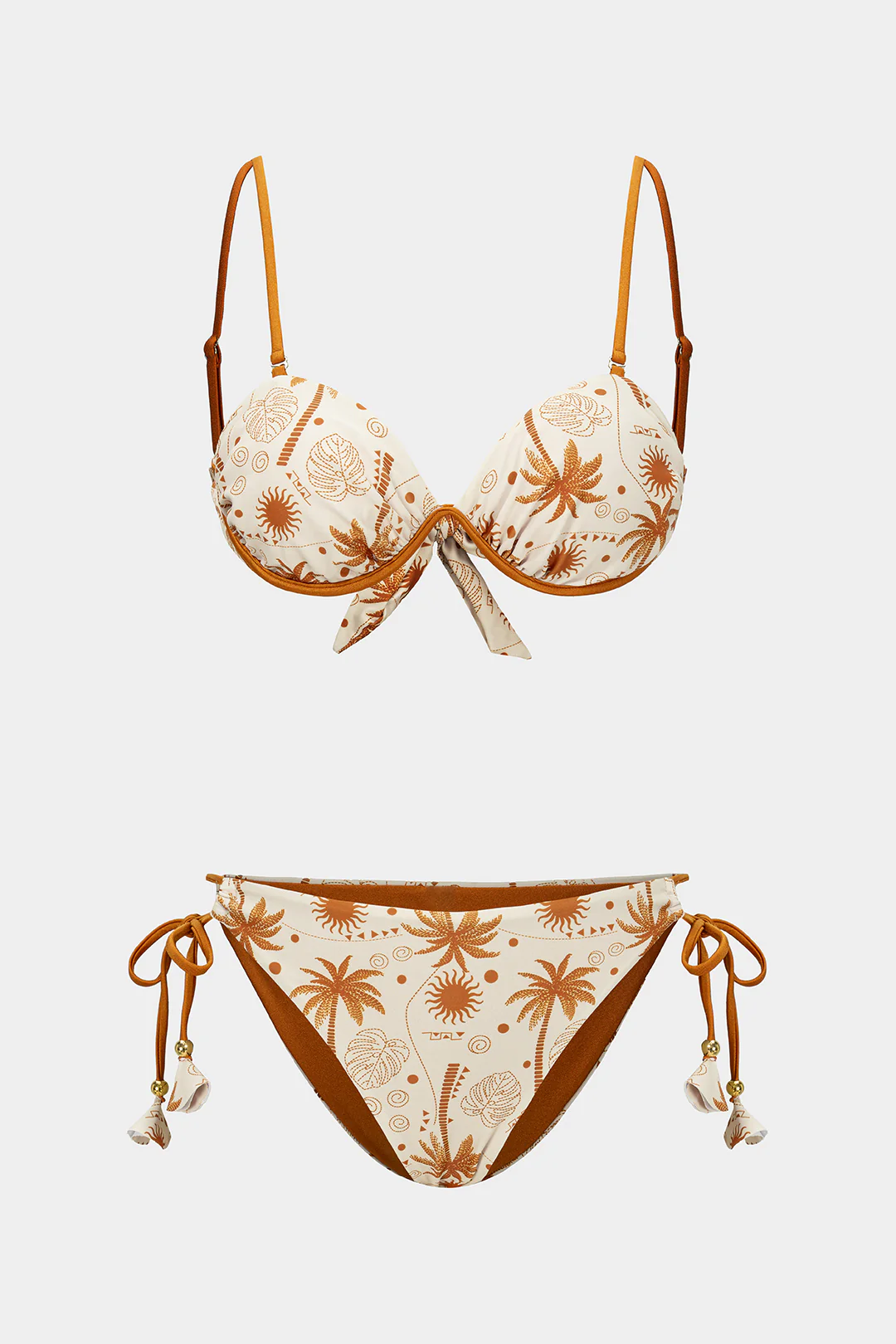 Palm Leaf Print Strappy Bikini Set - Weenar