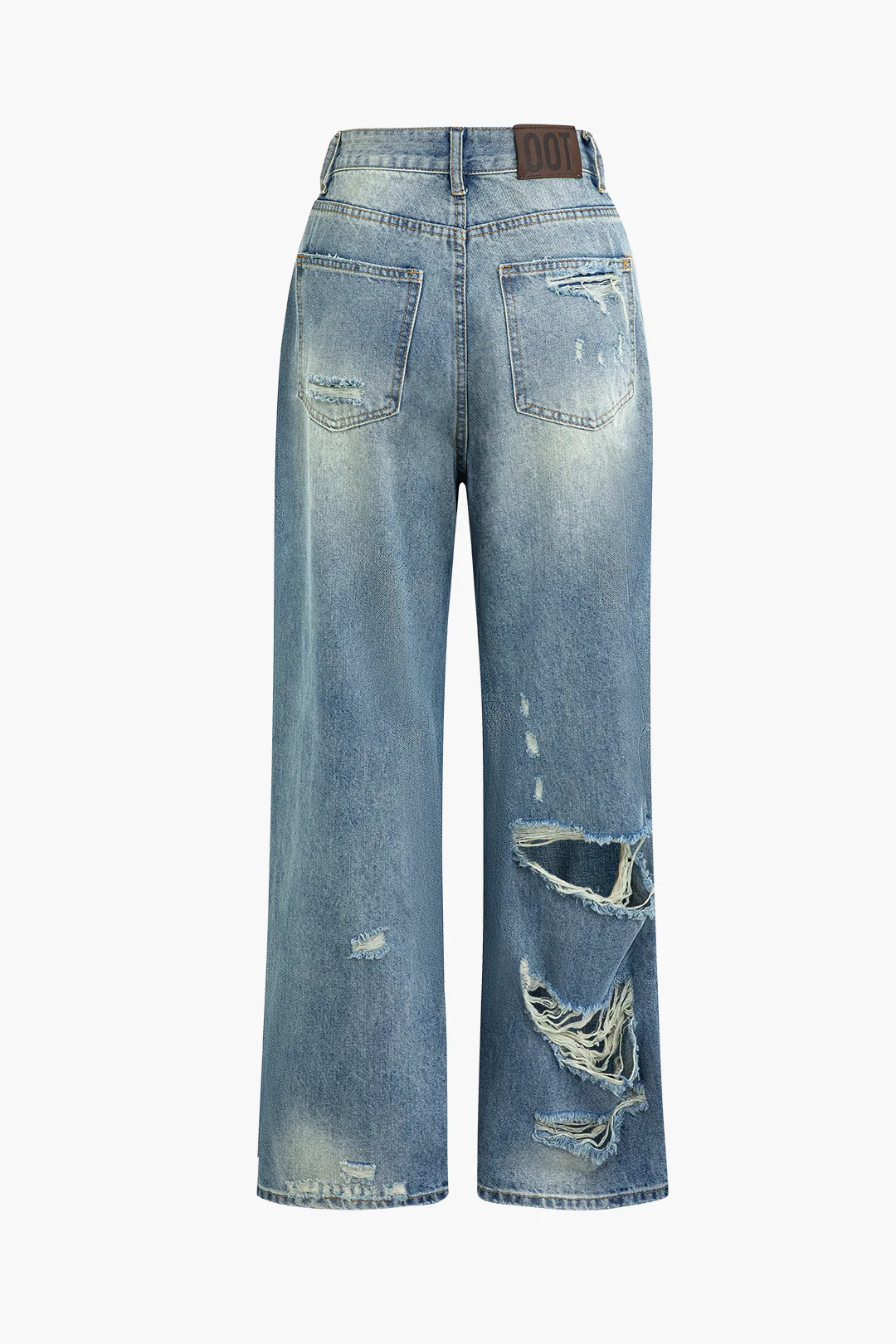 Denim Ripped Cut Out Frayed Wide Leg Jeans - Weenar