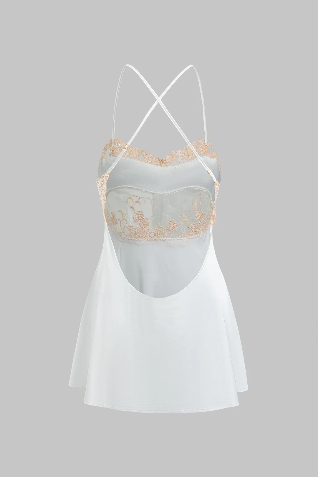 Embroidery Print Crossed Backless Night Dress - Weenar