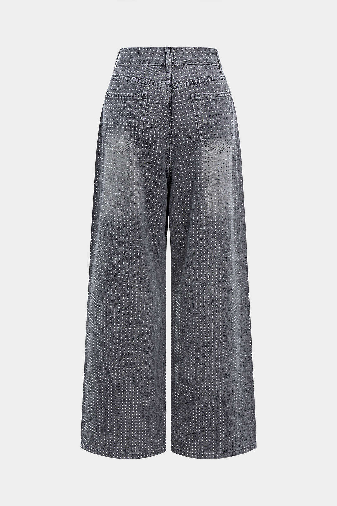 Denim Rhinestone High Waist Straight Leg Jeans - Weenar