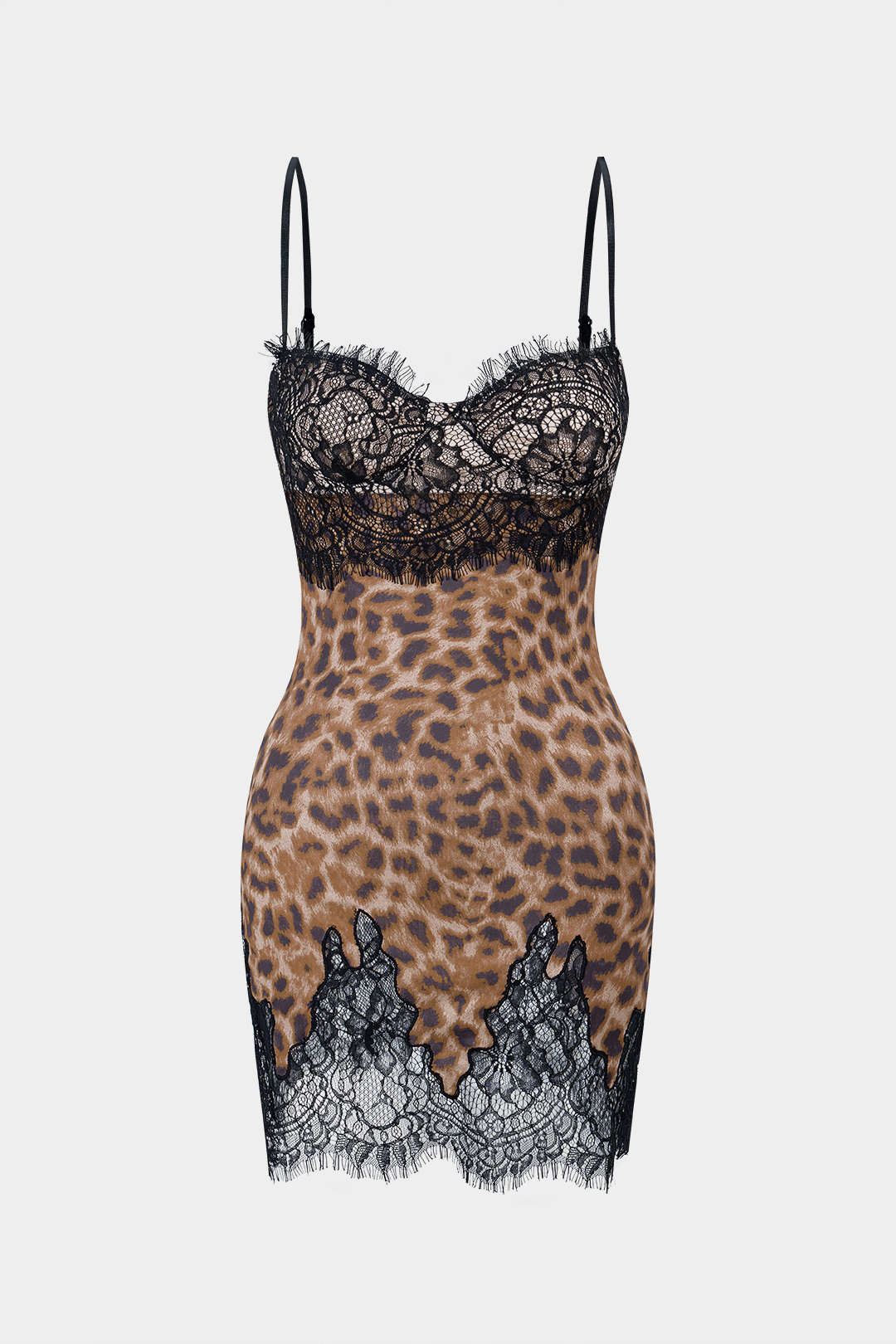 Leopard Print Lace Patchwork Backless Sleeveless Mini Dress - Weenar