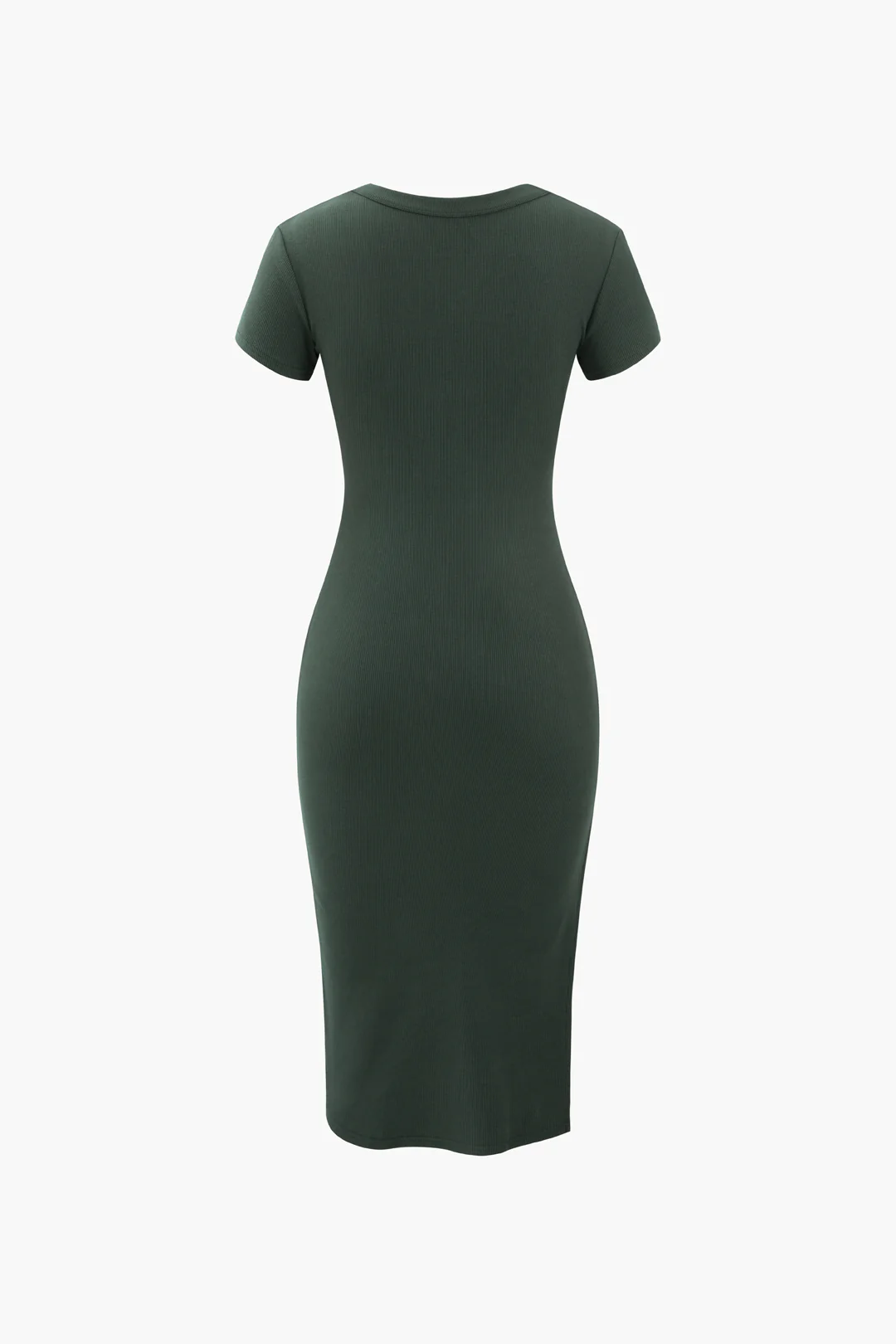 Solid Short Sleeve Slit Midi Dress - Weenar