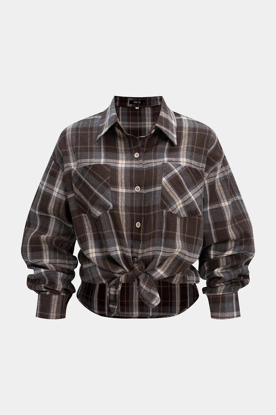 Plaid Print Button Pocket Long-Sleeve Shirt - Weenar