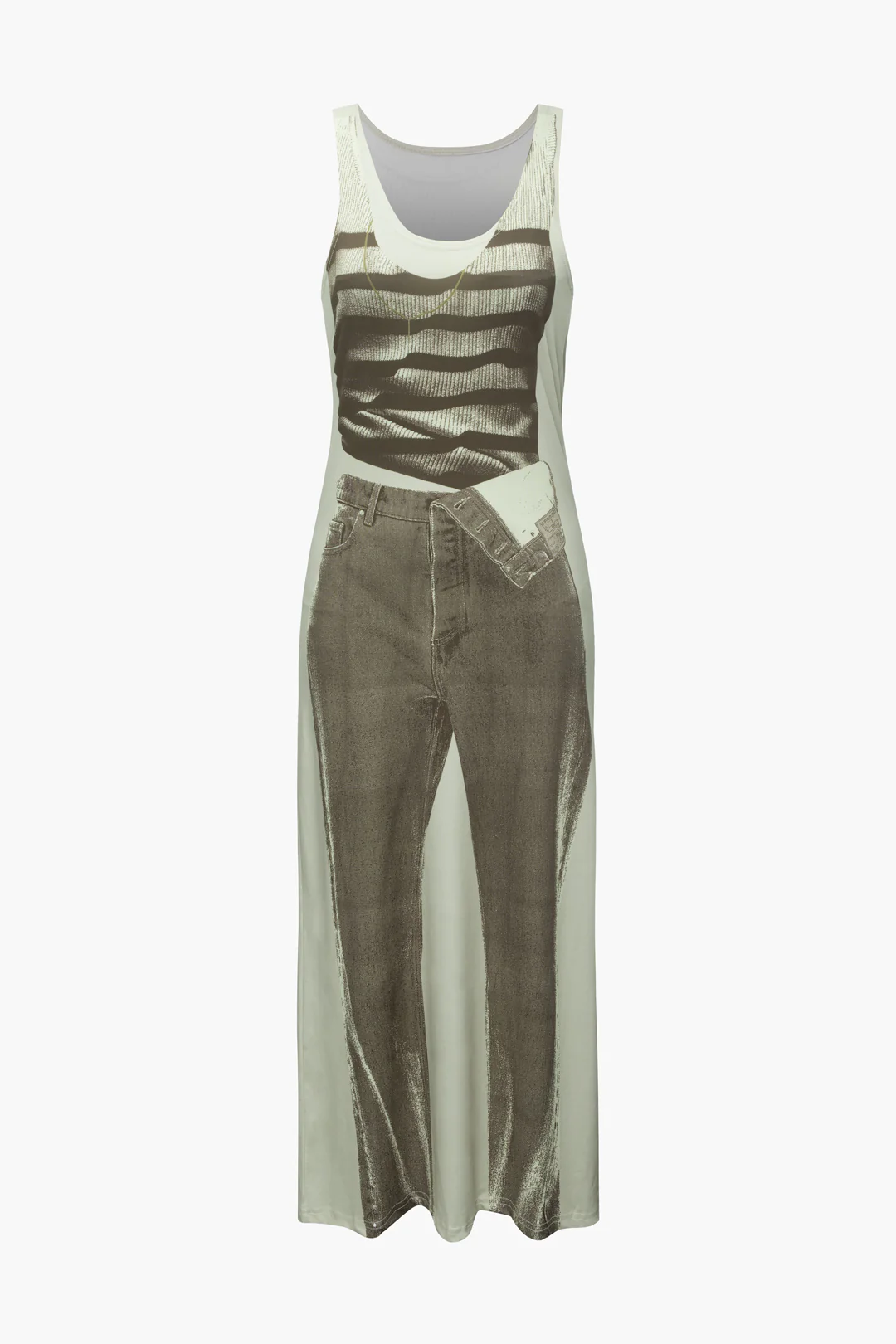 Denim Print Sleeveless Maxi Dress - Weenar