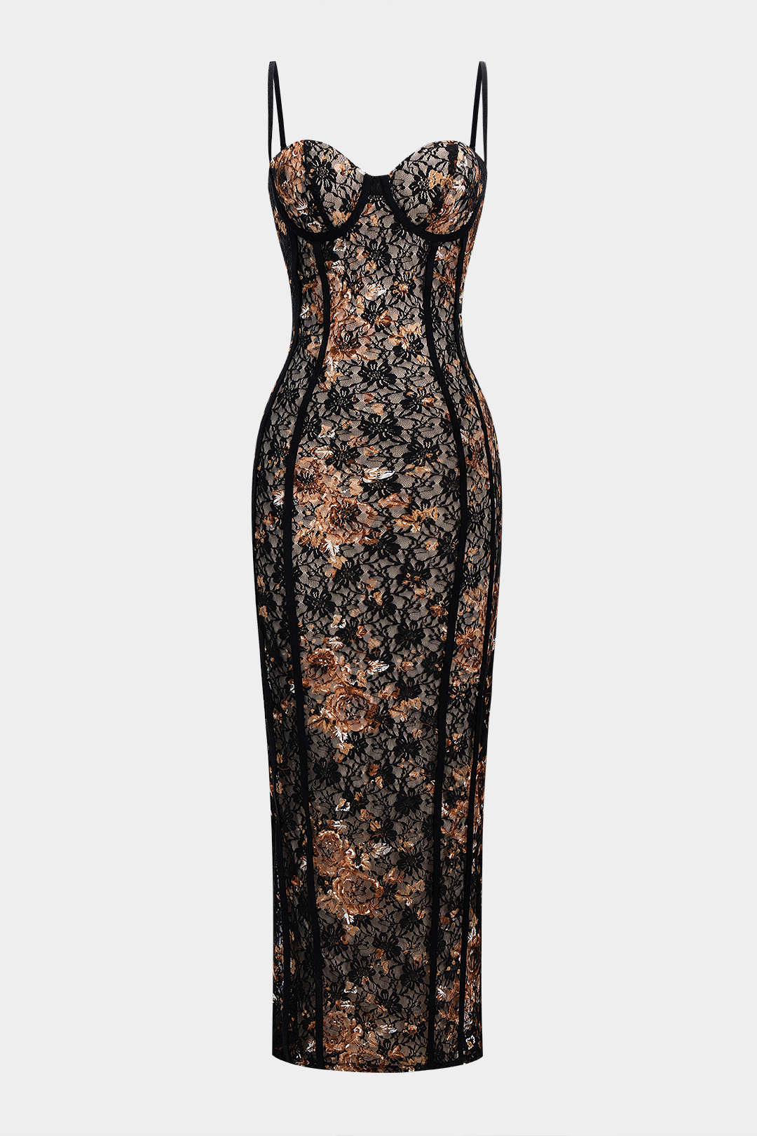 Floral Print Lace Patchwork Slip Underwire Sleeveless Maxi Dress - Weenar