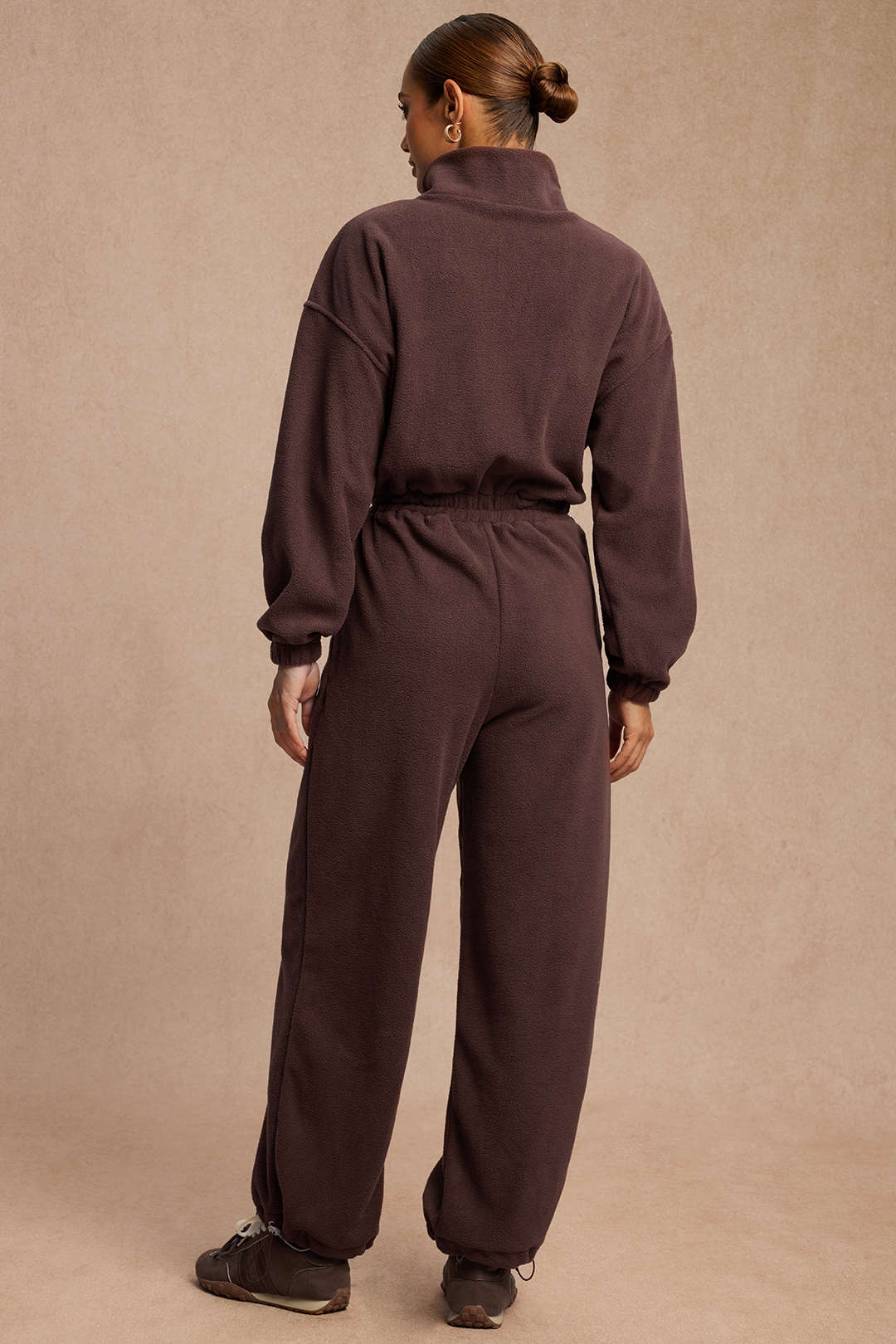 Shirred Drawstring Zipper Long Sleeve Jumpsuit - Weenar