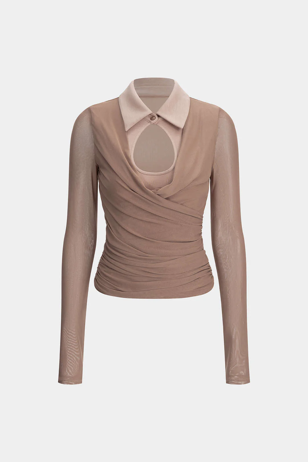 Lace Patchwork Cut Out Long-Sleeve Shirt - Weenar