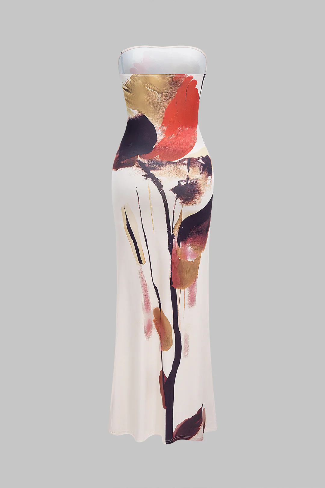 Graffiti Watercolor Floral Print Strapless Sleeveless Maxi Dress - Weenar