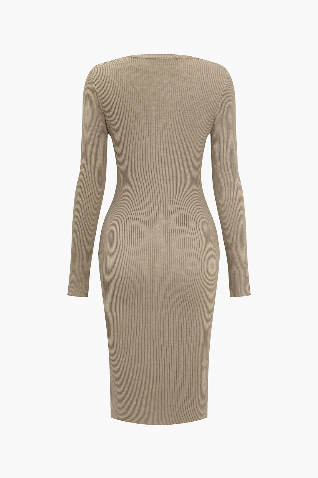 Knit Button Slit Long Sleeve Dress - Weenar