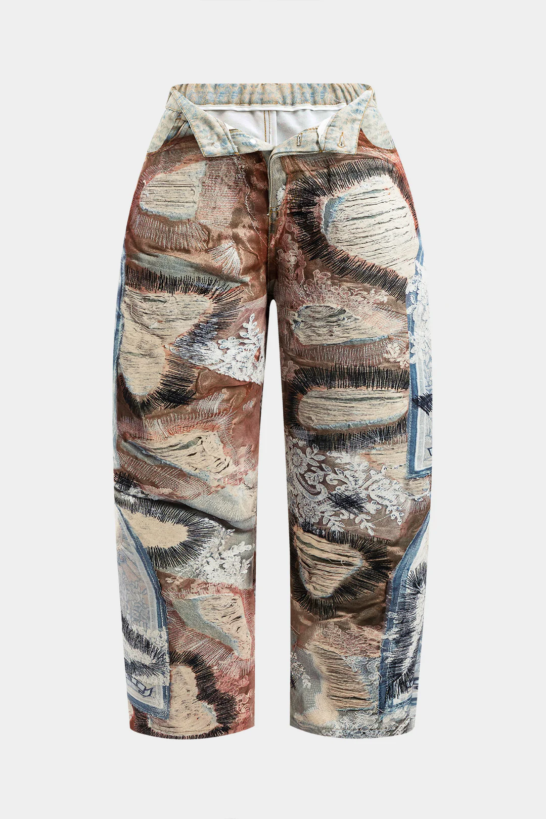 Plus Size Abstract Print Zipper Wide Leg Trousers - Weenar