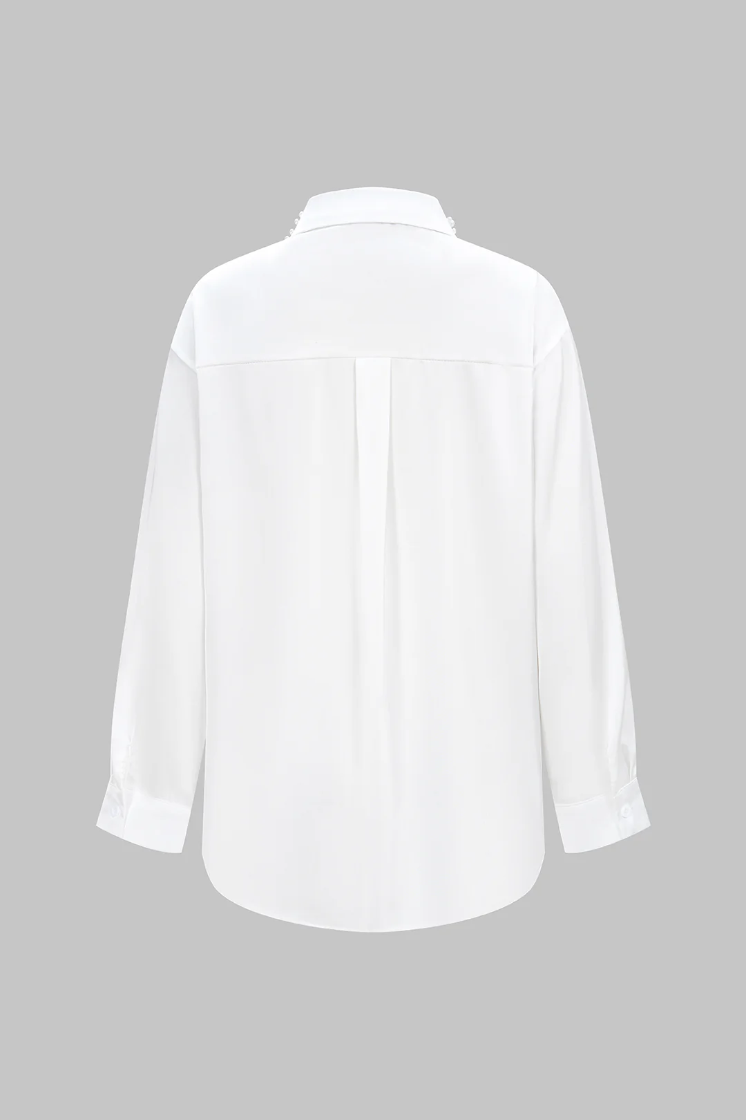Satin Button Rhinestone Lapel Long-Sleeve Shirt With Tie - Weenar