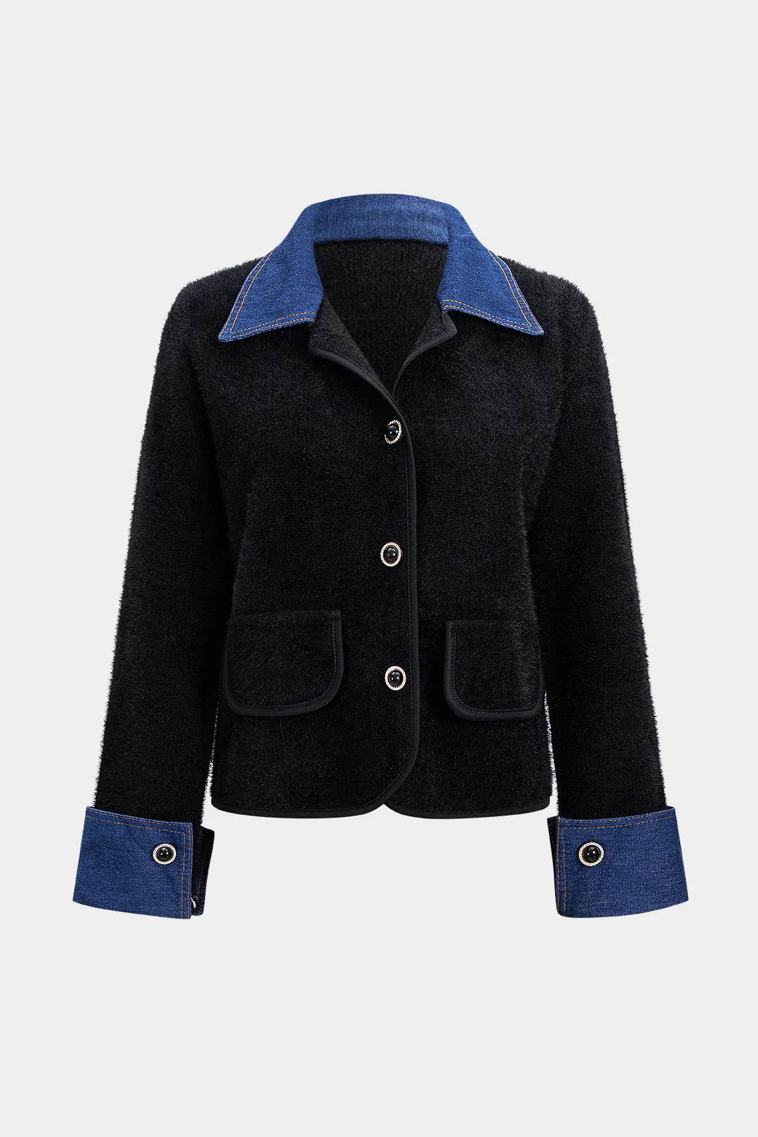 Knit Button Patchwork Jacket - Weenar