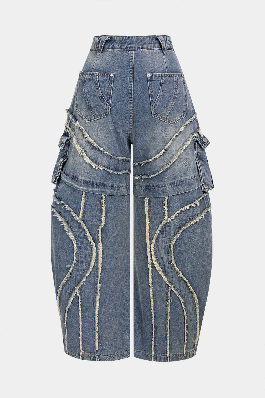 Denim Frayed Wide Leg Jeans - Weenar